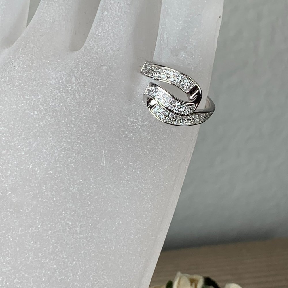 NEW Size 5.5 Real Silver & CZ Ribbon Ring